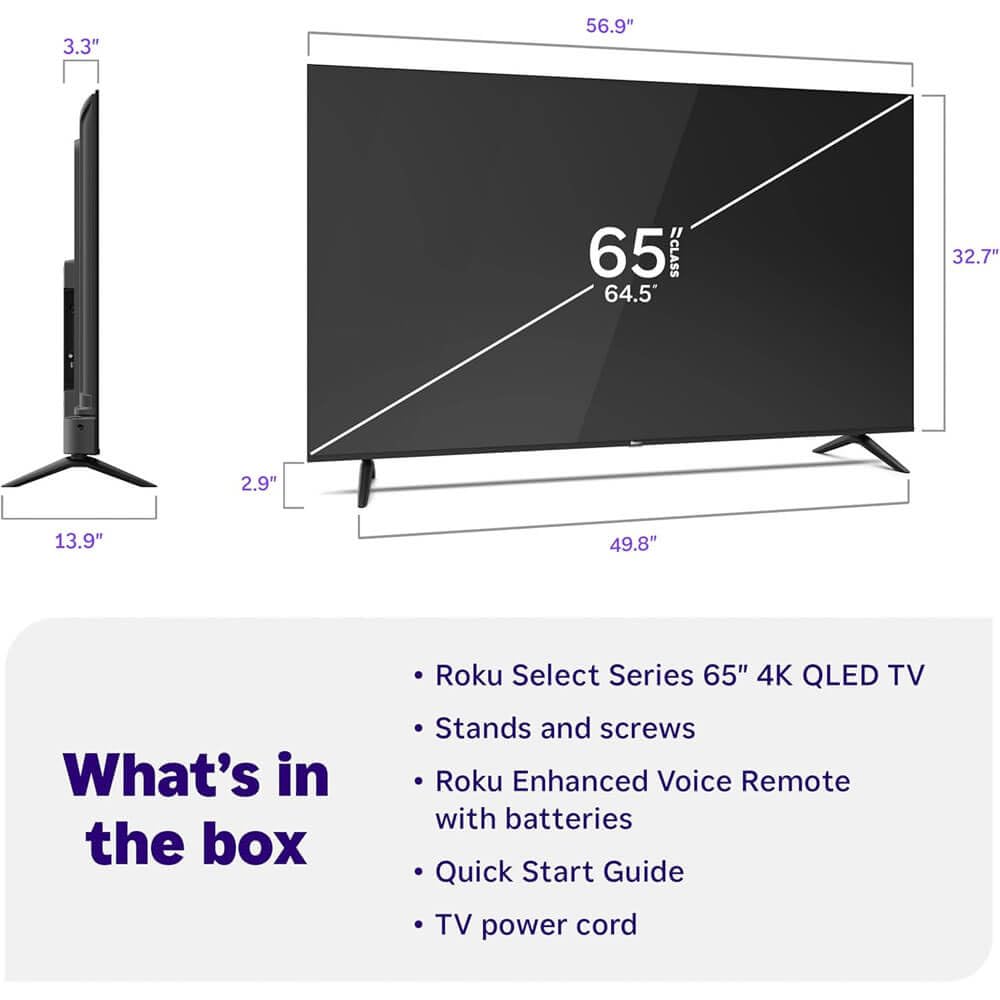 65" 4K QLED Smart TV with HDMI Cable J12153