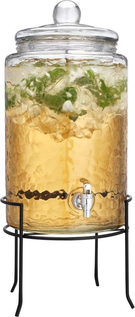 3 Gallon Glass Beverage Dispenser with Metal Stand & Lid A199602