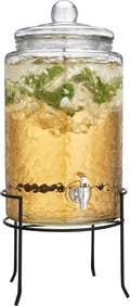 3 Gallon Glass Beverage Dispenser with Metal Stand & Lid A199602