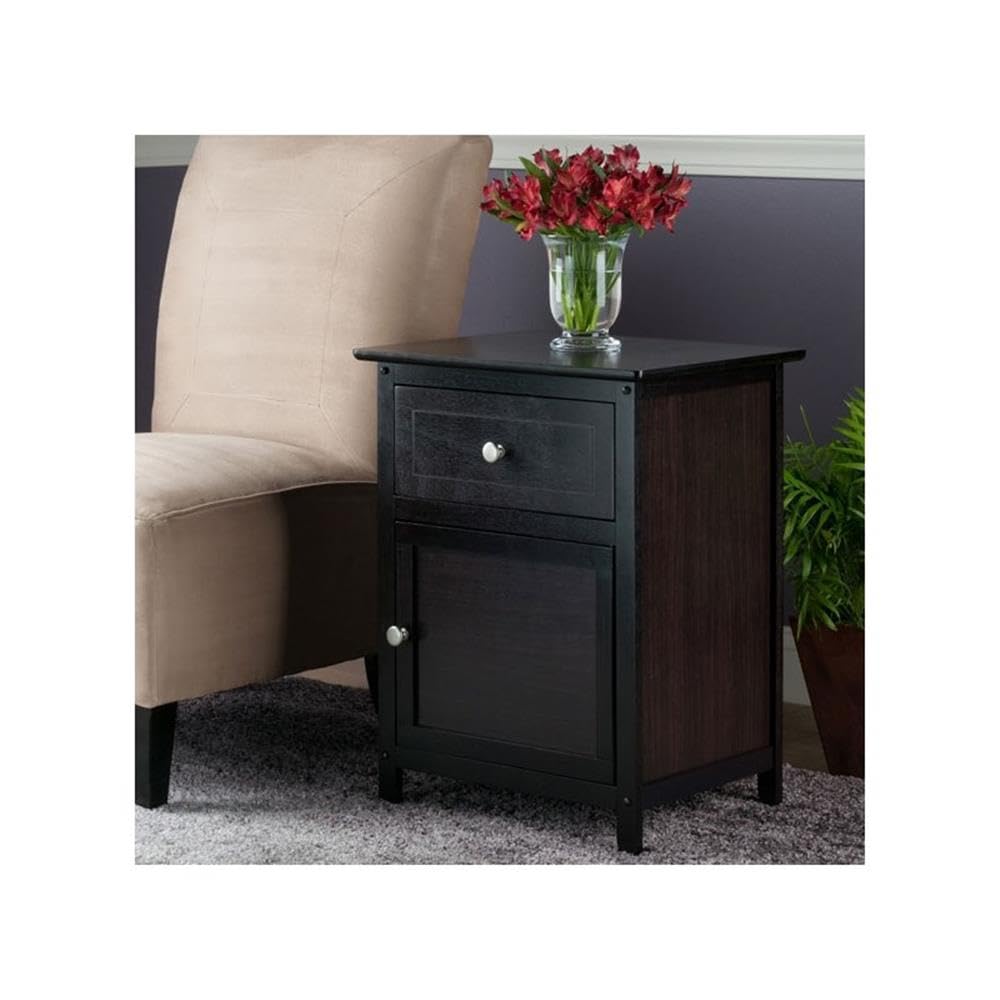 2 Piece Wood Nightstand Set with Cabinet and Drawer L9991