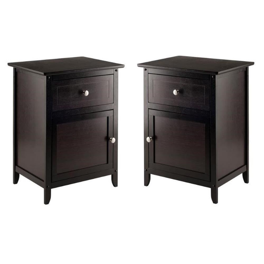 2 Piece Wood Nightstand Set with Cabinet and Drawer L9991