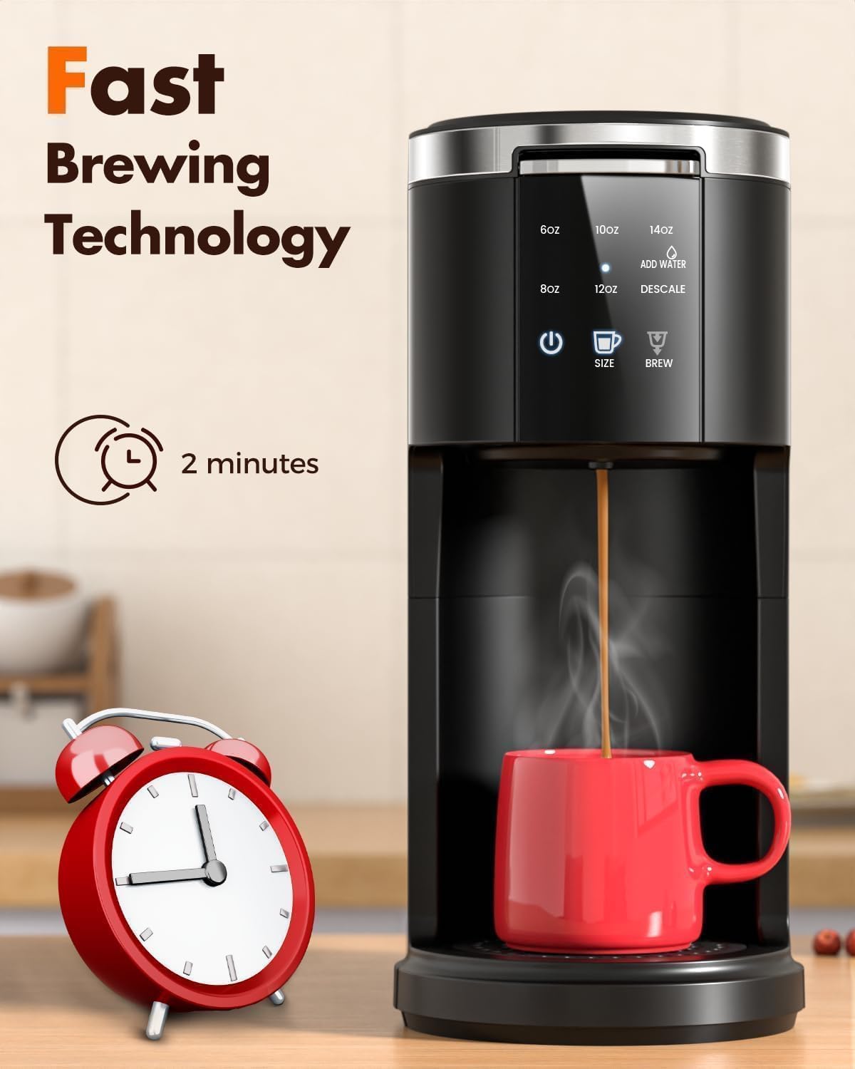 Single Serve 2 in 1 Pod Coffee Maker, 6 to 14oz, Black L665