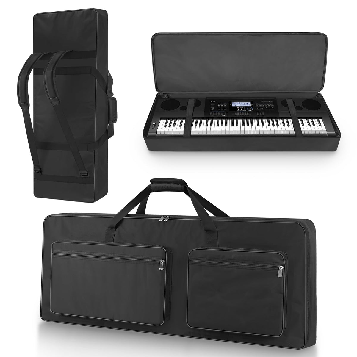 76 Key Piano Keyboard Case Bag with 4-Pocket (Black) H15346
