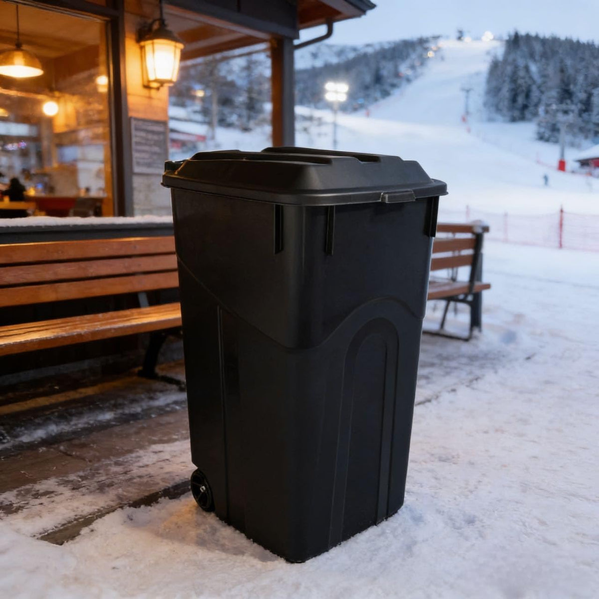 45 Gallon Black Wheeled Garbage Can with Attached Lid H305167