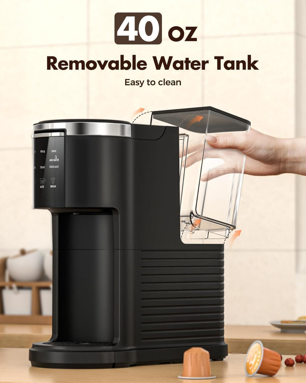 Single Serve 2 in 1 Pod Coffee Maker, 6 to 14oz, Black L665