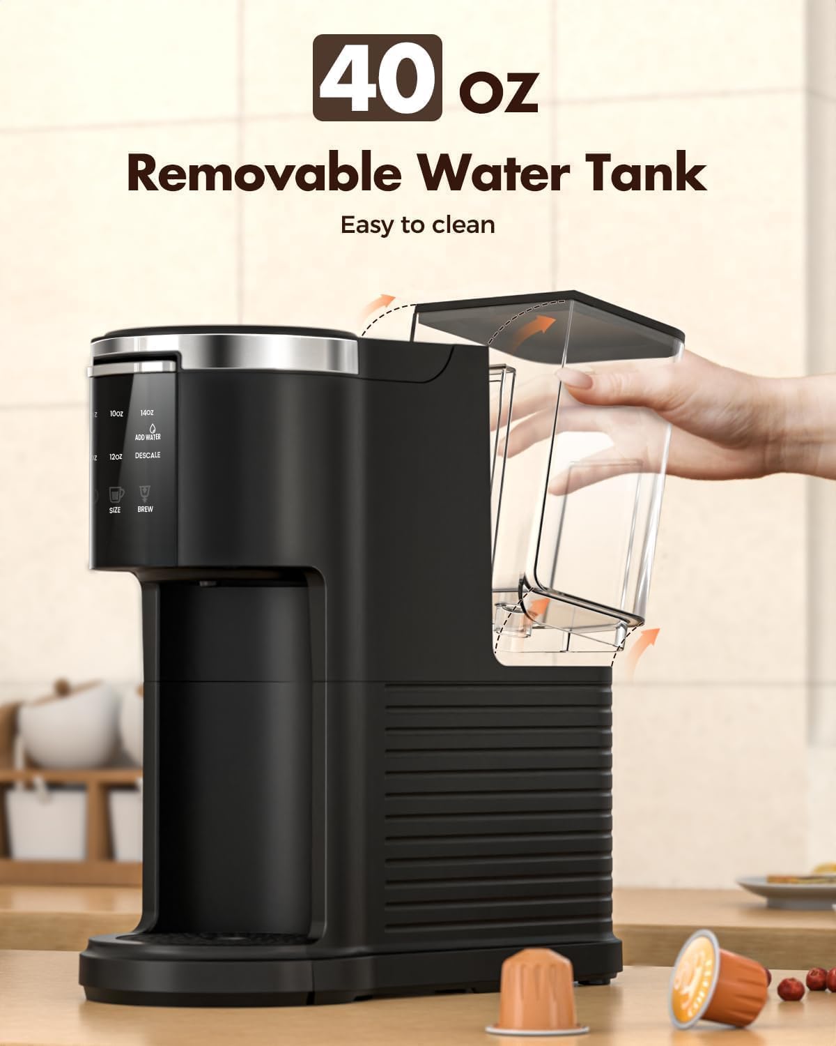 Single Serve 2 in 1 Pod Coffee Maker, 6 to 14oz, Black L665