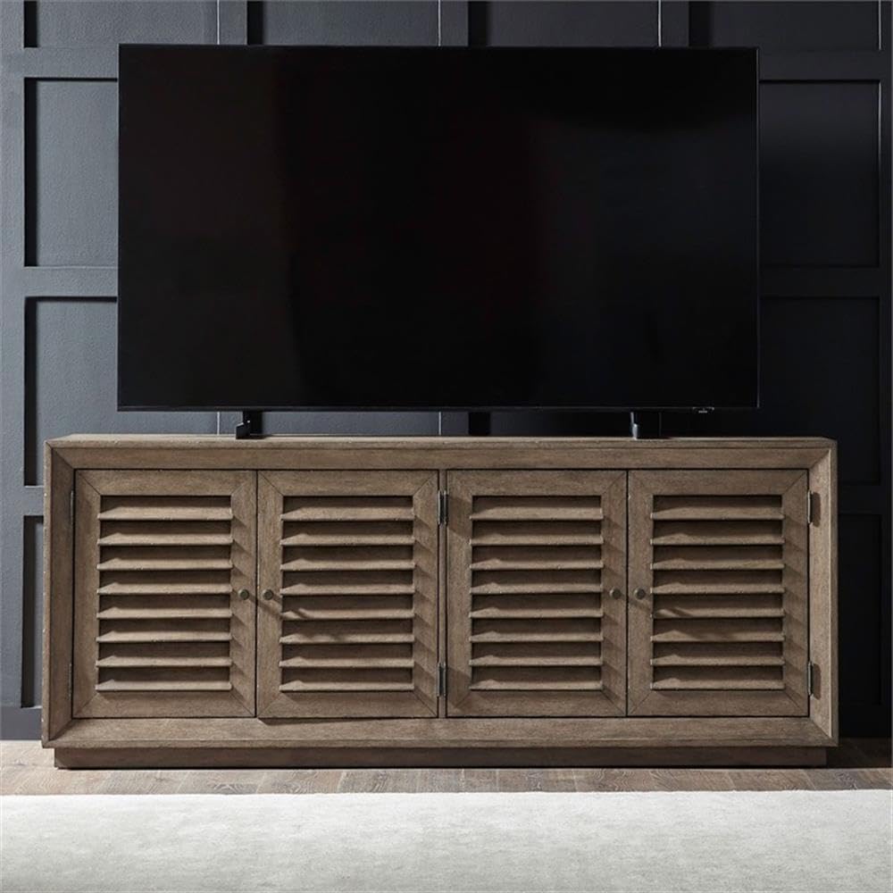 78 Inch TV Console with Adjustable Shelves and Louvered Panel Doors X802431