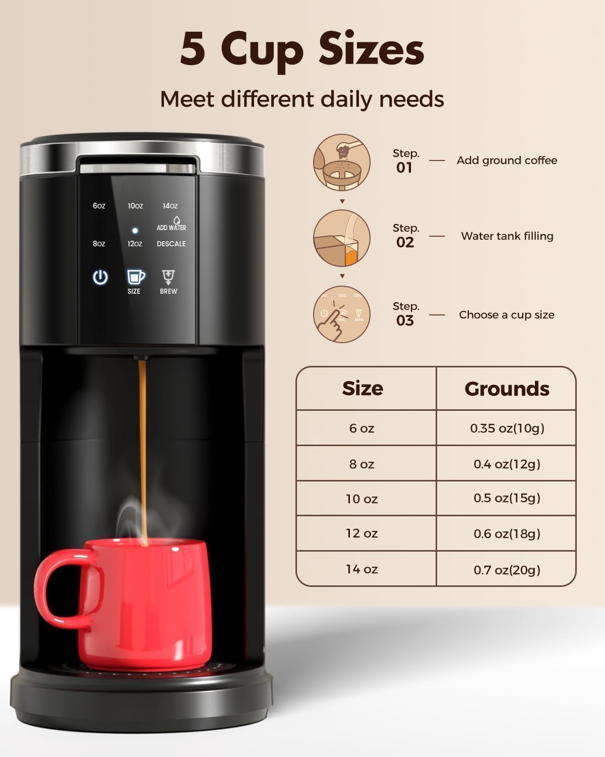 Single Serve 2 in 1 Pod Coffee Maker, 6 to 14oz, Black L665
