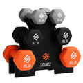 32lbs Neoprene Coated Hex Dumbbell Weights Set with Stand E6070