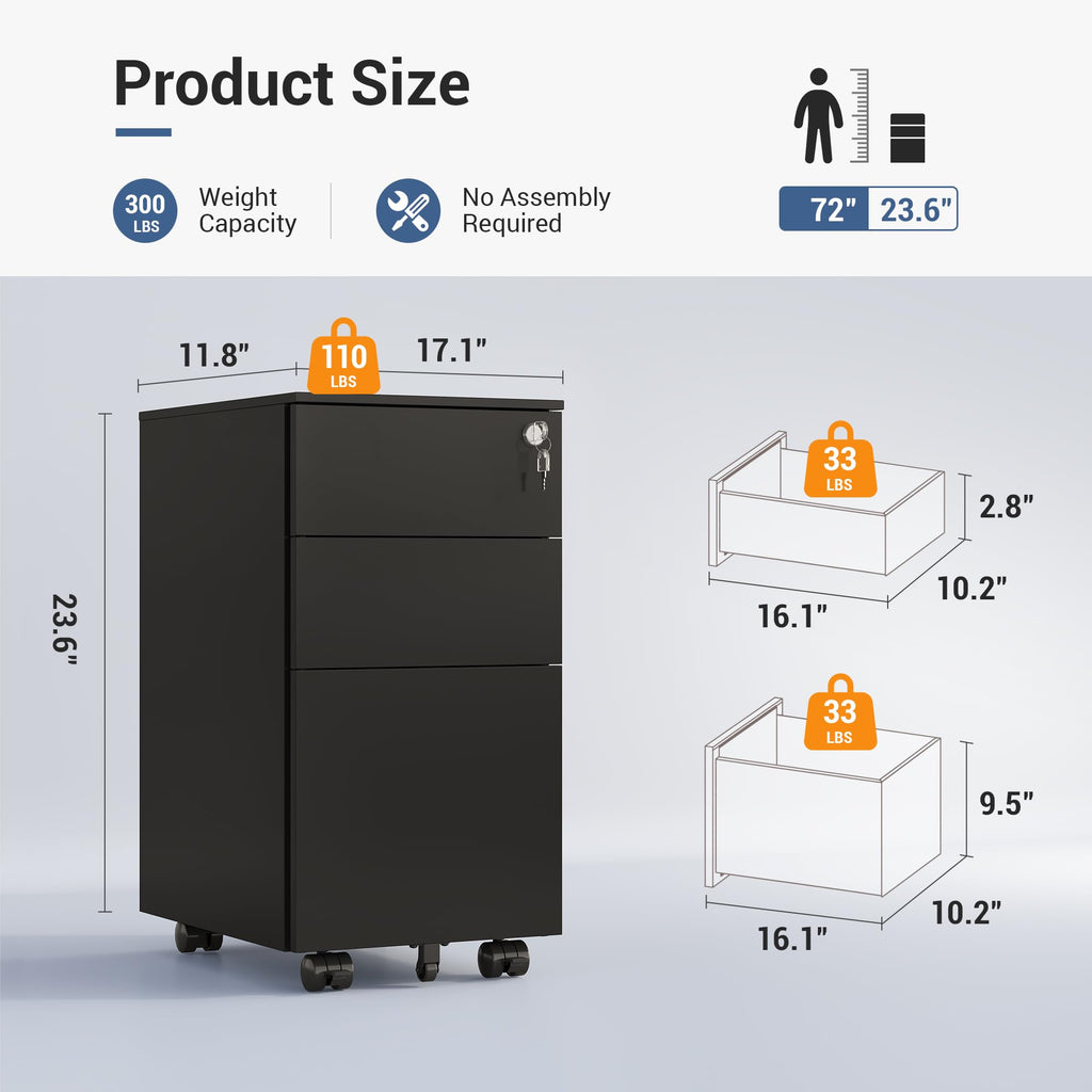 3 Drawer File Cabinet with Lock H4911
