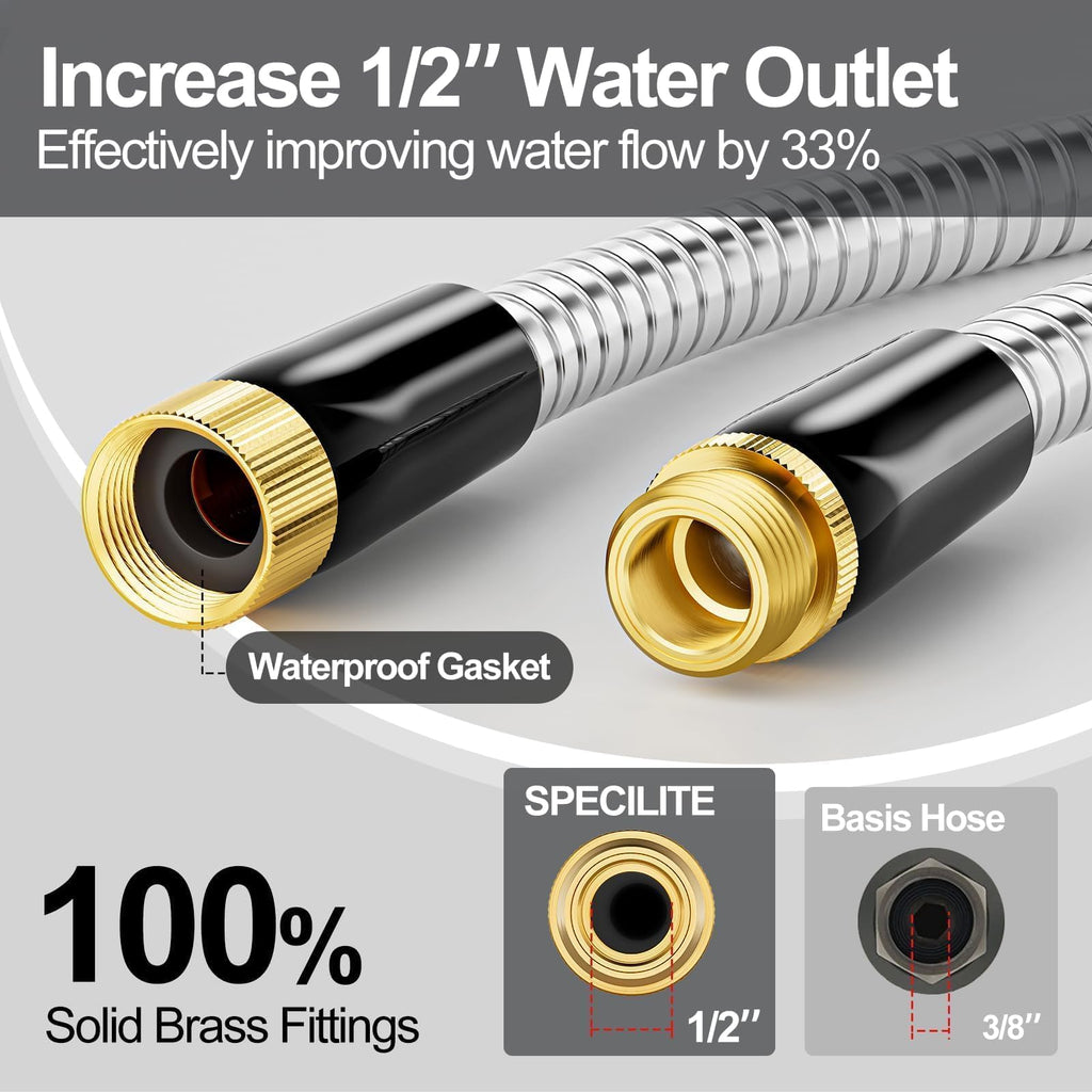 1/2"x 100FT 304 Stainless Steel Metal Hose with Blue Nozzle Z793895