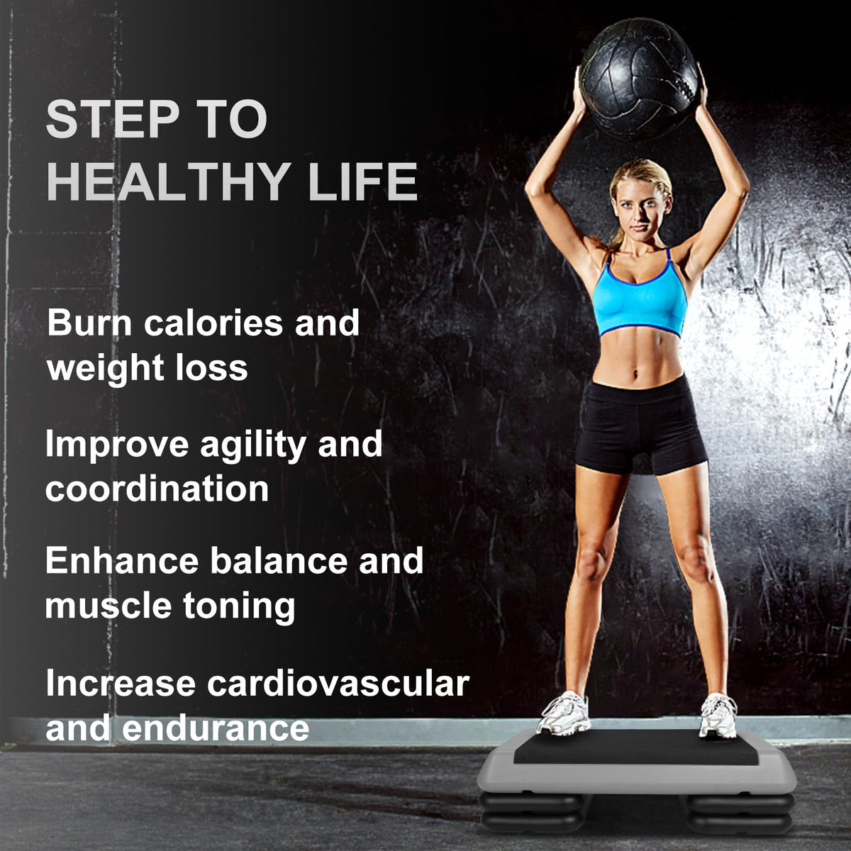 Adjustable Aerobic Stepper with 4 Risers M407