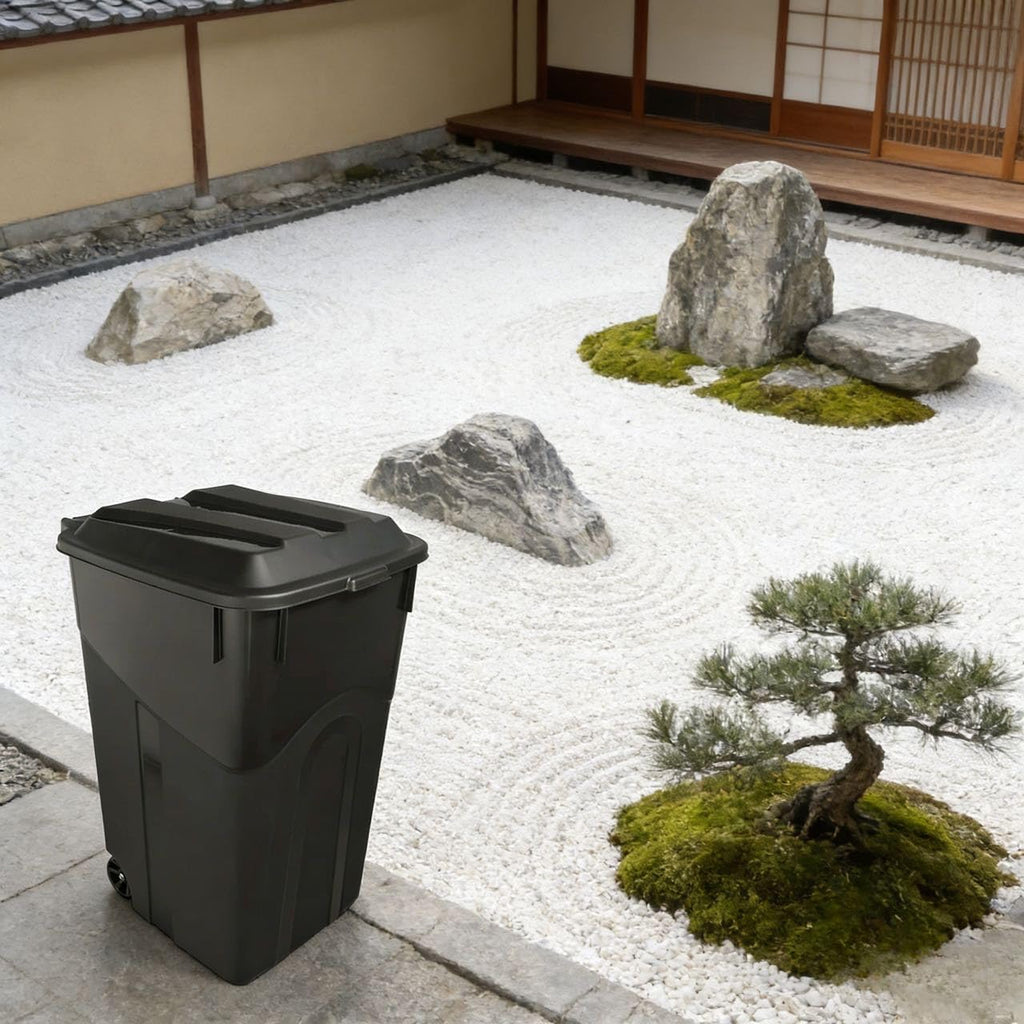 45 Gallon Black Wheeled Garbage Can with Attached Lid H305167