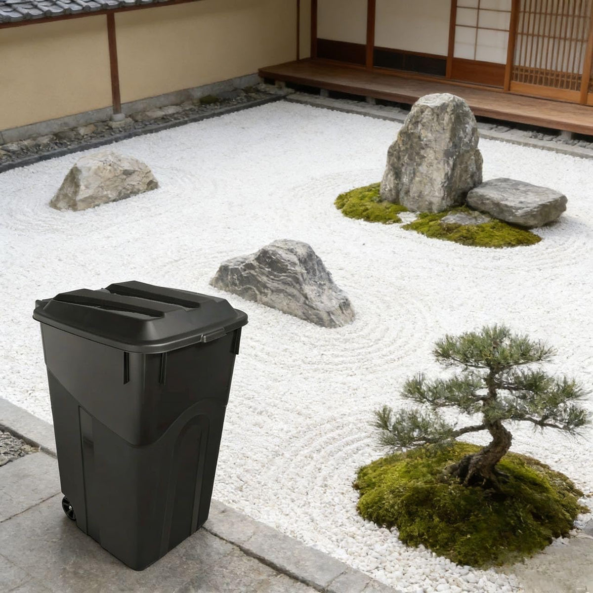 45 Gallon Black Wheeled Garbage Can with Attached Lid H305167