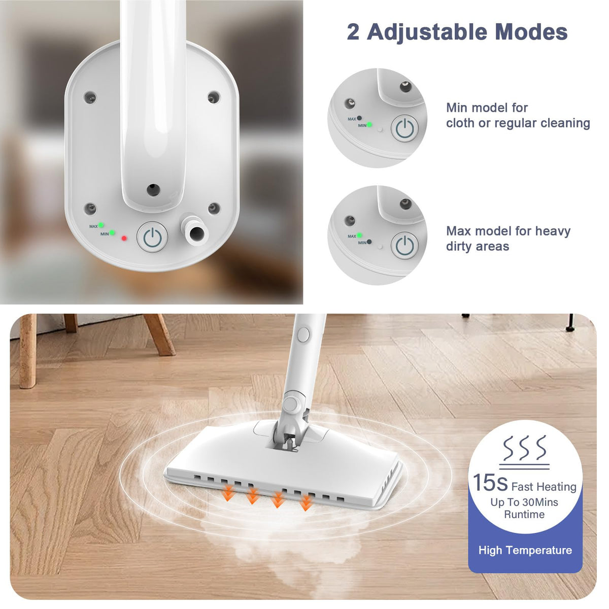 6 in1 Rotated Steam Mop Cleaner with 2 Microfiber Pads L37041