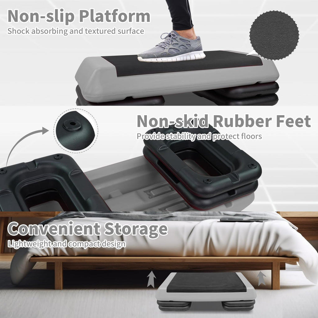 Adjustable Aerobic Stepper with 4 Risers M407