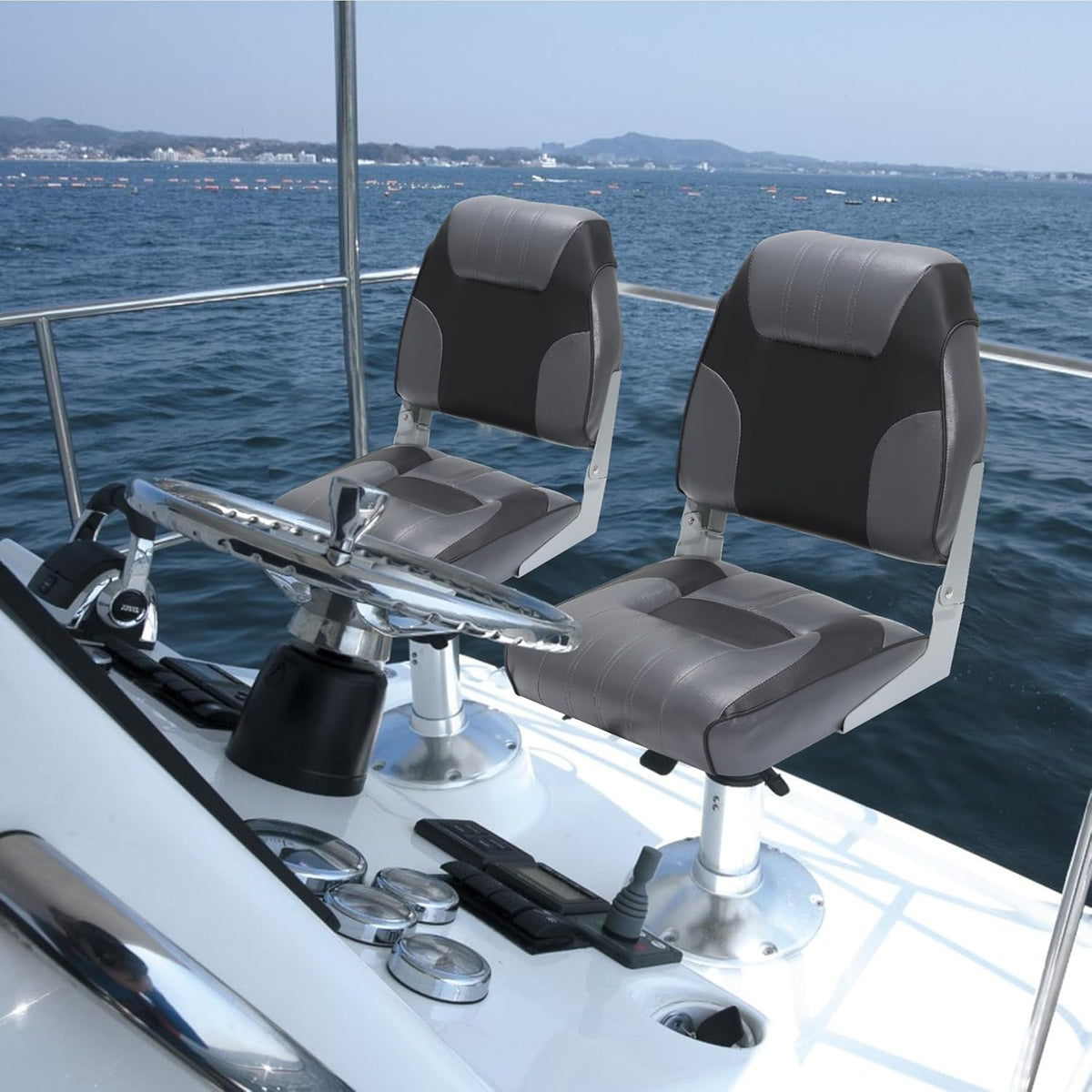 2 Pack Low Back Folding Boat Seats Black Gray H500003