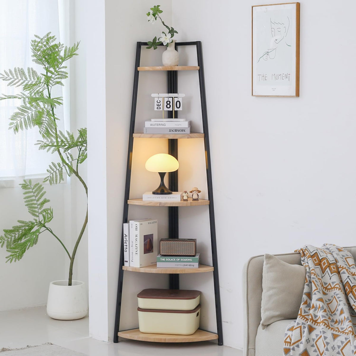 70 inch Solid Wood 5 Tier Corner Bookshelf M1698