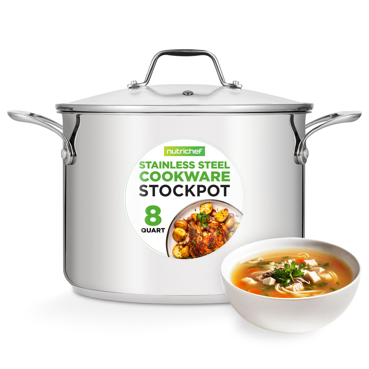 8-Quart Stainless Steel Stock Pot with See-Through Lid T1688