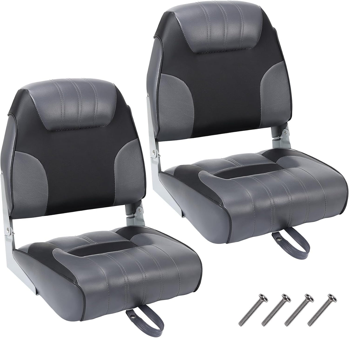 2 Pack Low Back Folding Boat Seats Black Gray H500003