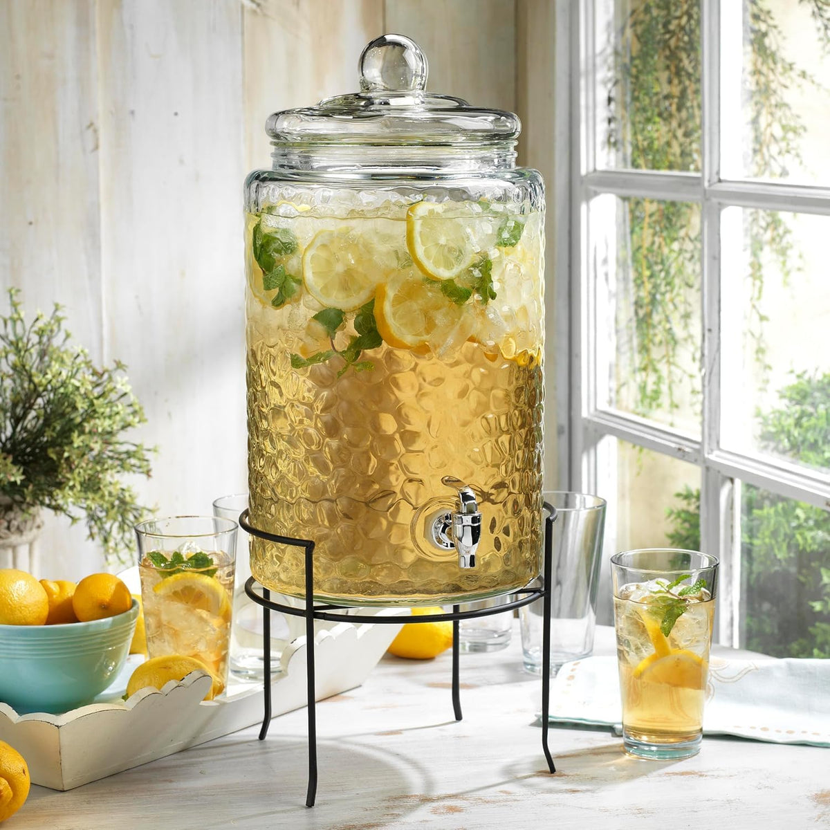 3 Gallon Glass Beverage Dispenser with Metal Stand & Lid A199602