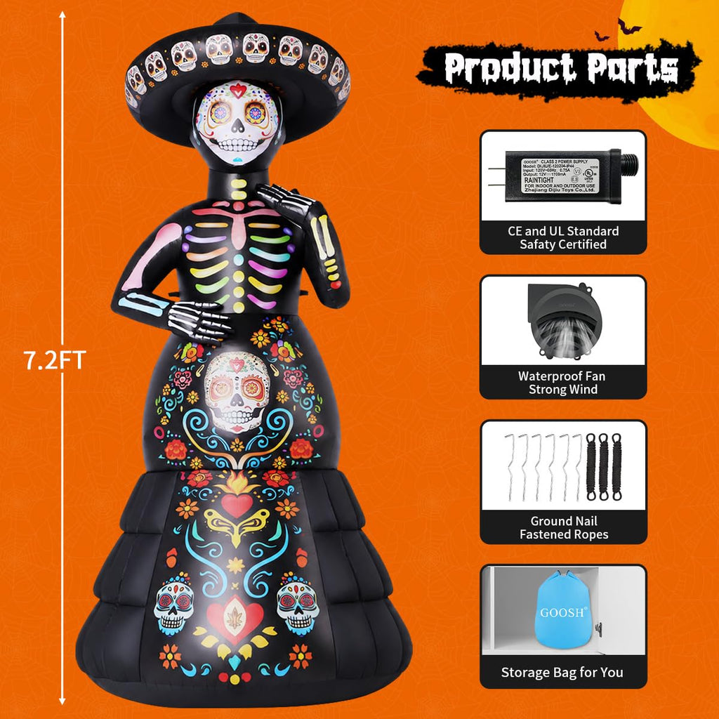 7.2FT Halloween Inflatable Ghost Bride with LED Lights L386
