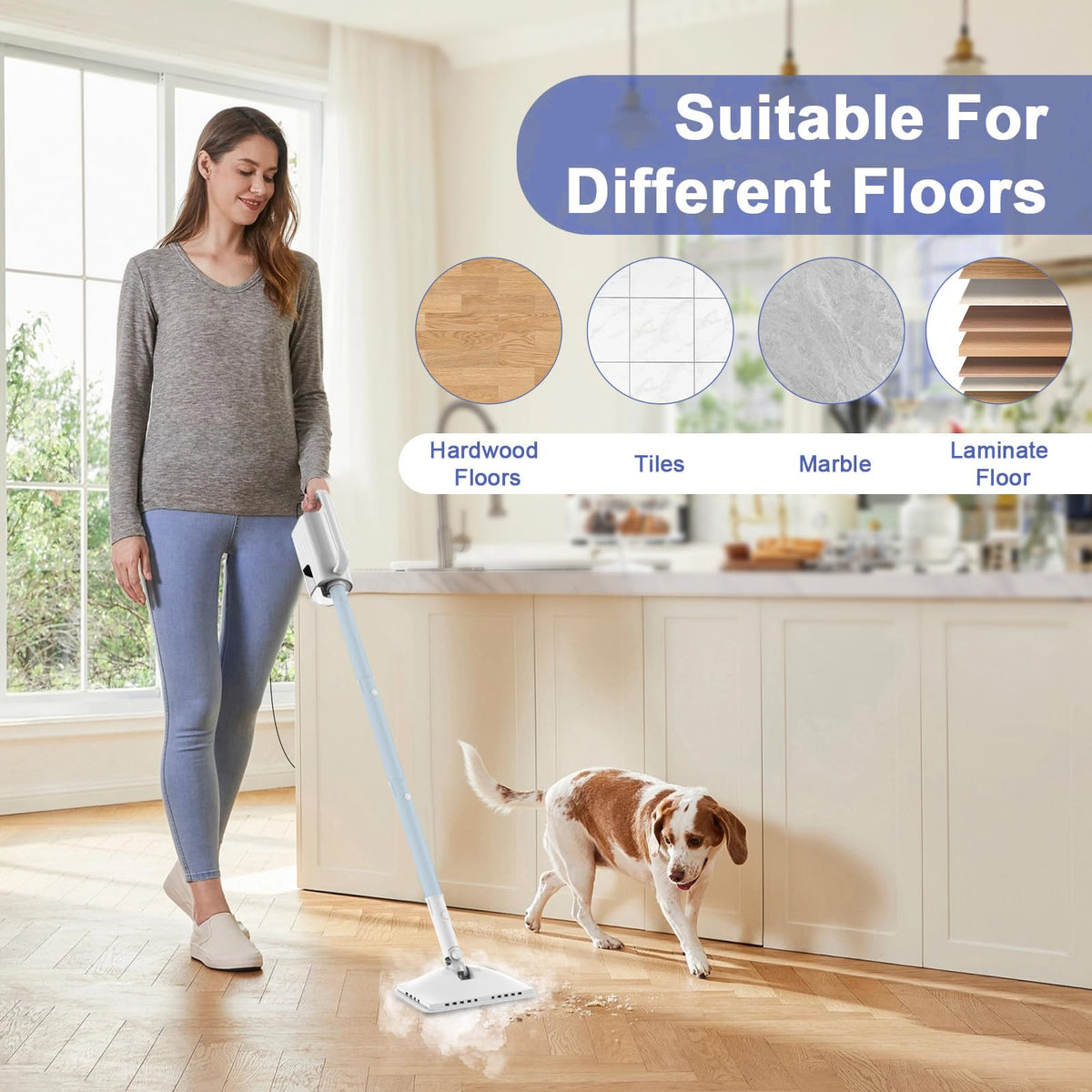 6 in1 Rotated Steam Mop Cleaner with 2 Microfiber Pads L37041