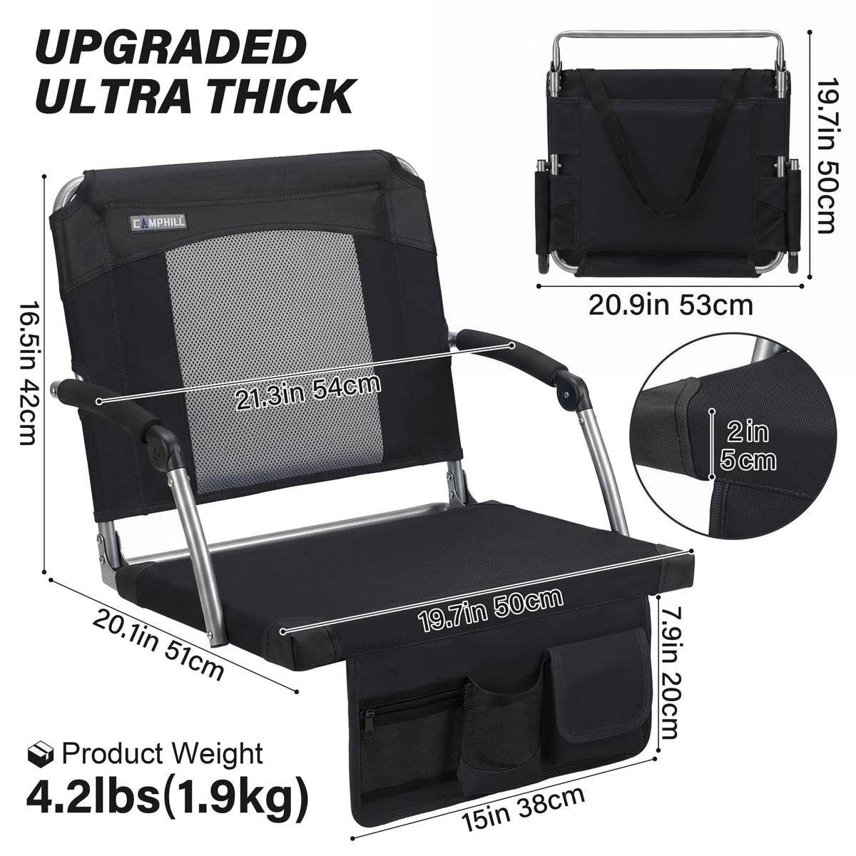 2 Pack Black Stadium Seats with Back Support & Armrests V450575