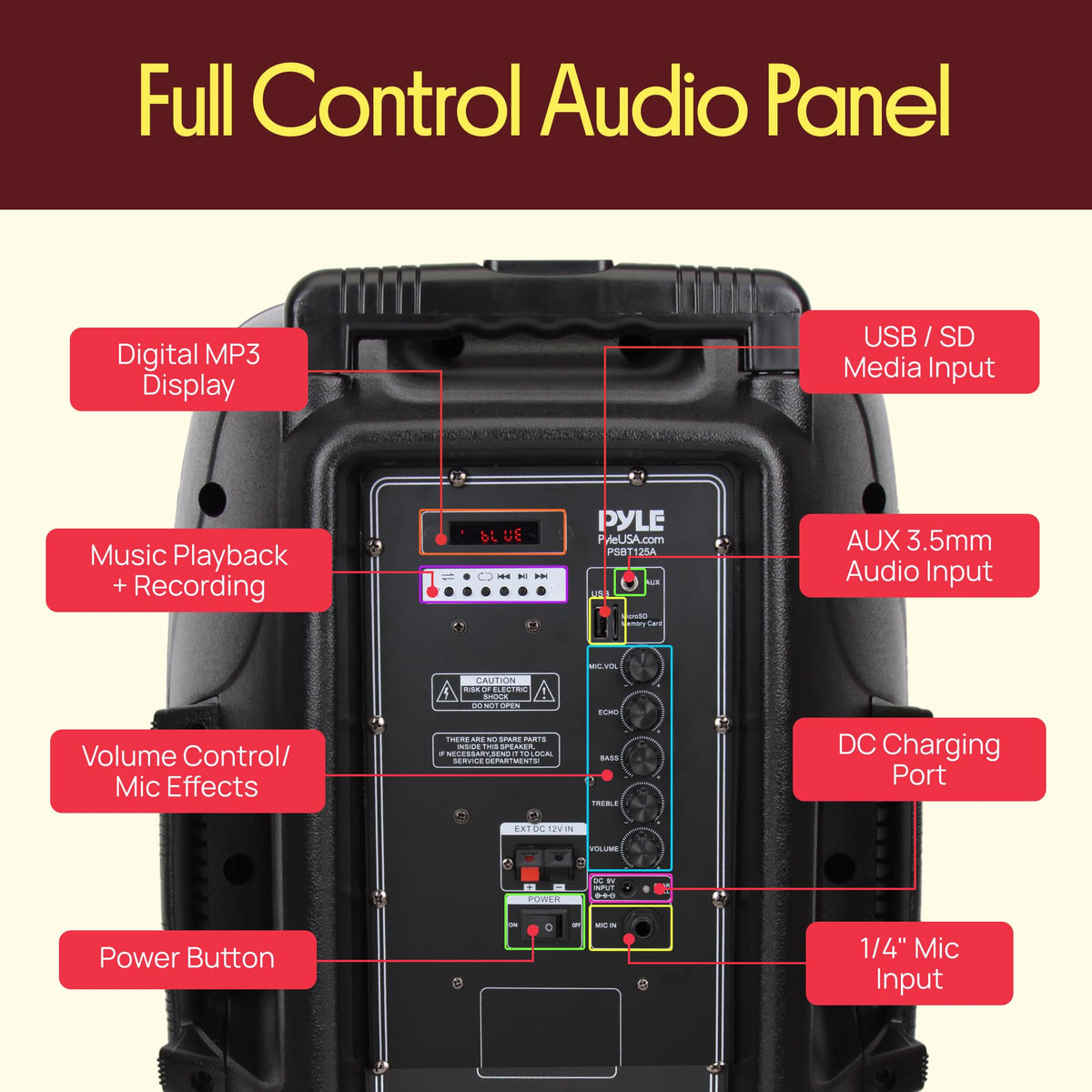 1200W Portable Bluetooth PA Speaker with Subwoofer and Wireless Microphone V946