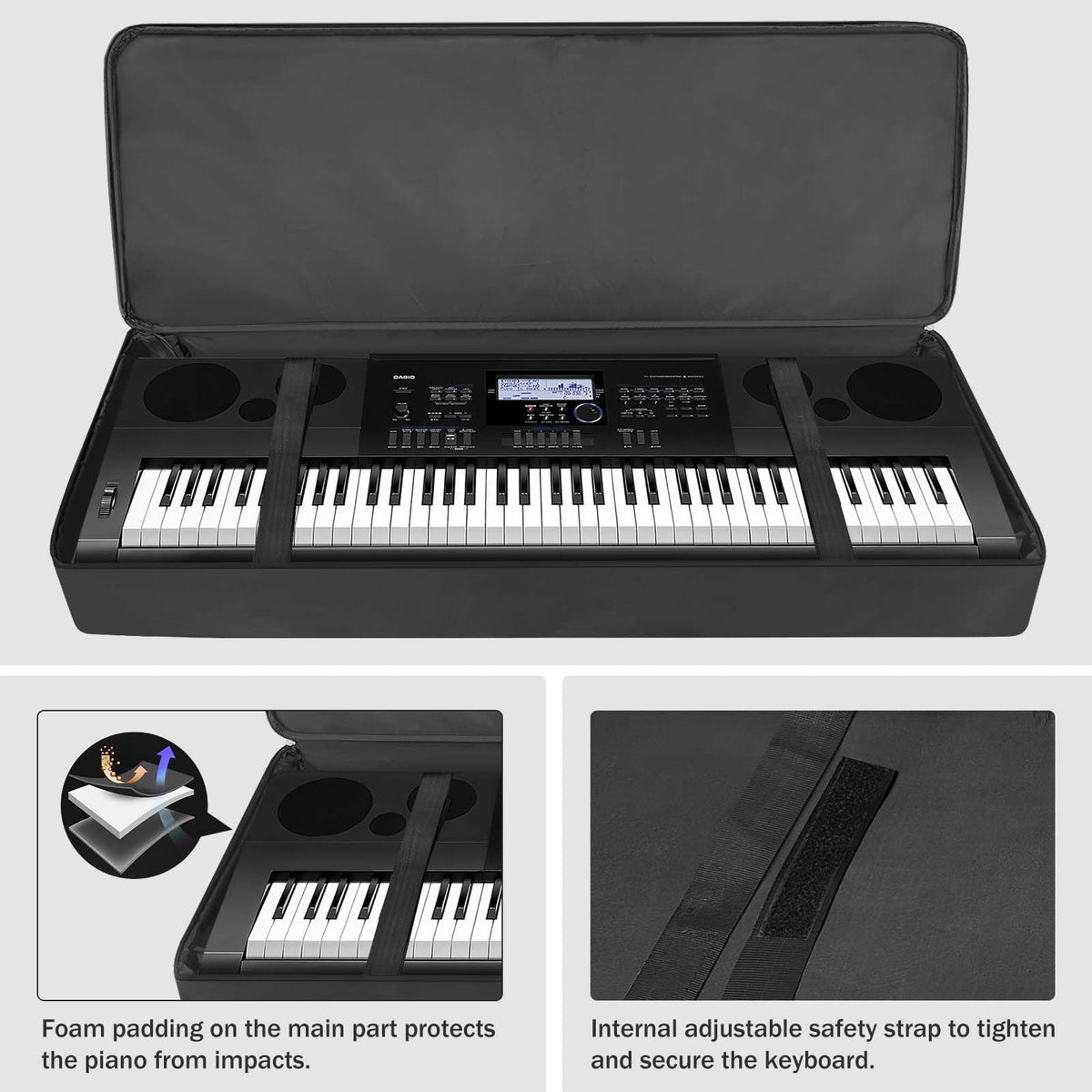76 Key Piano Keyboard Case Bag with 4-Pocket (Black) H15346