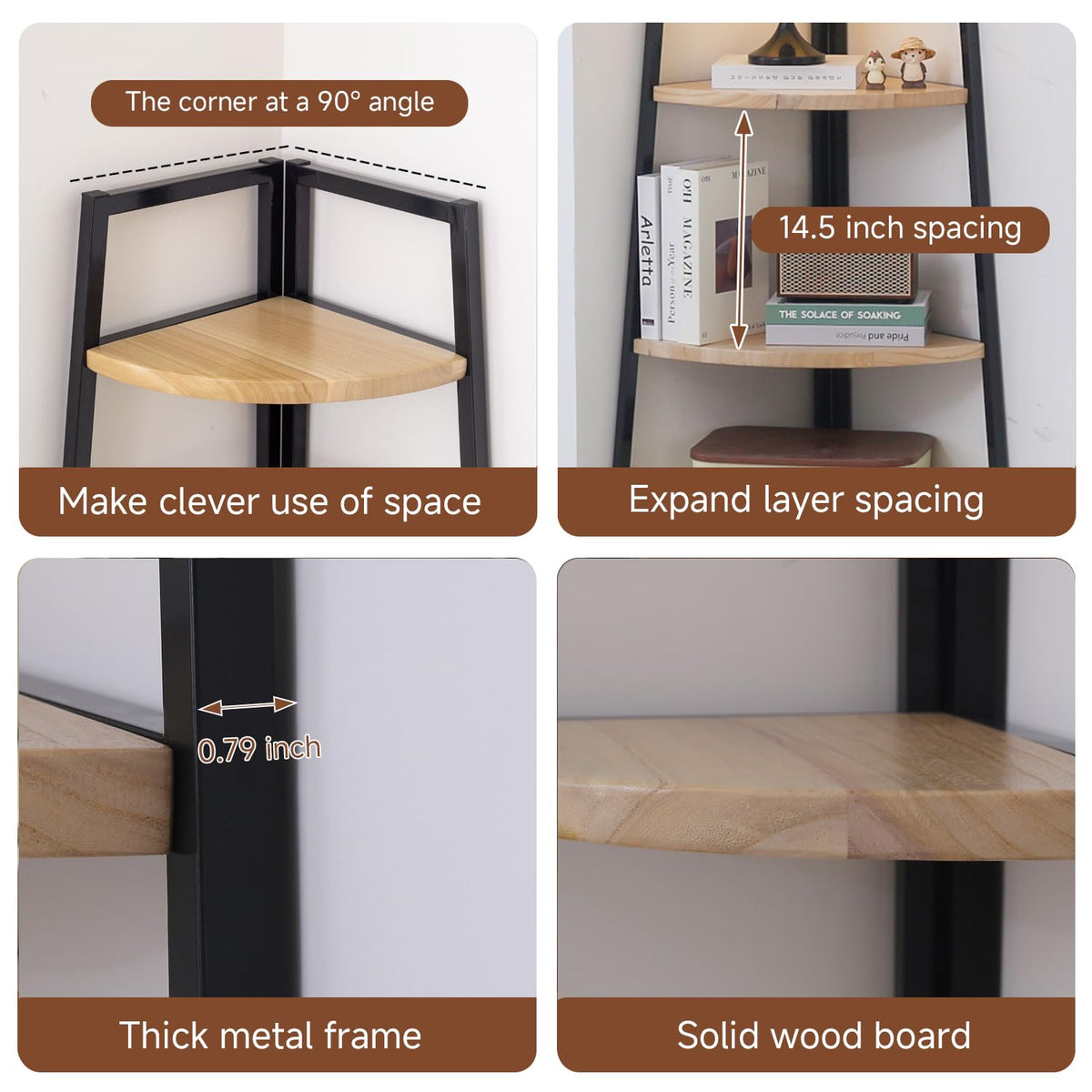 70 inch Solid Wood 5 Tier Corner Bookshelf M1698