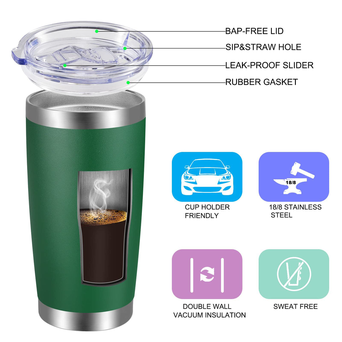 20oz Stainless Steel Insulated Tumbler with Lid and Straw F916