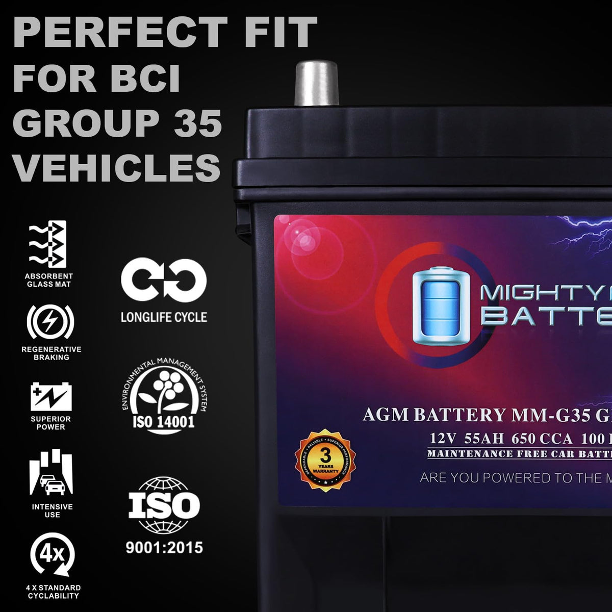 12V 55Ah AGM Replacement Battery P4685
