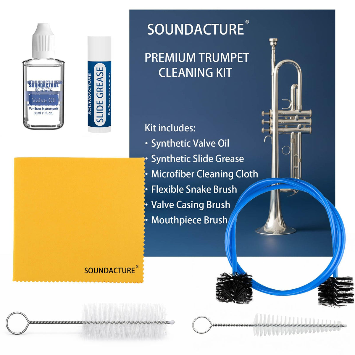 Trumpet Cleaning Kit with Valve Oil, Slide Grease, Brushes & Cloth W69786