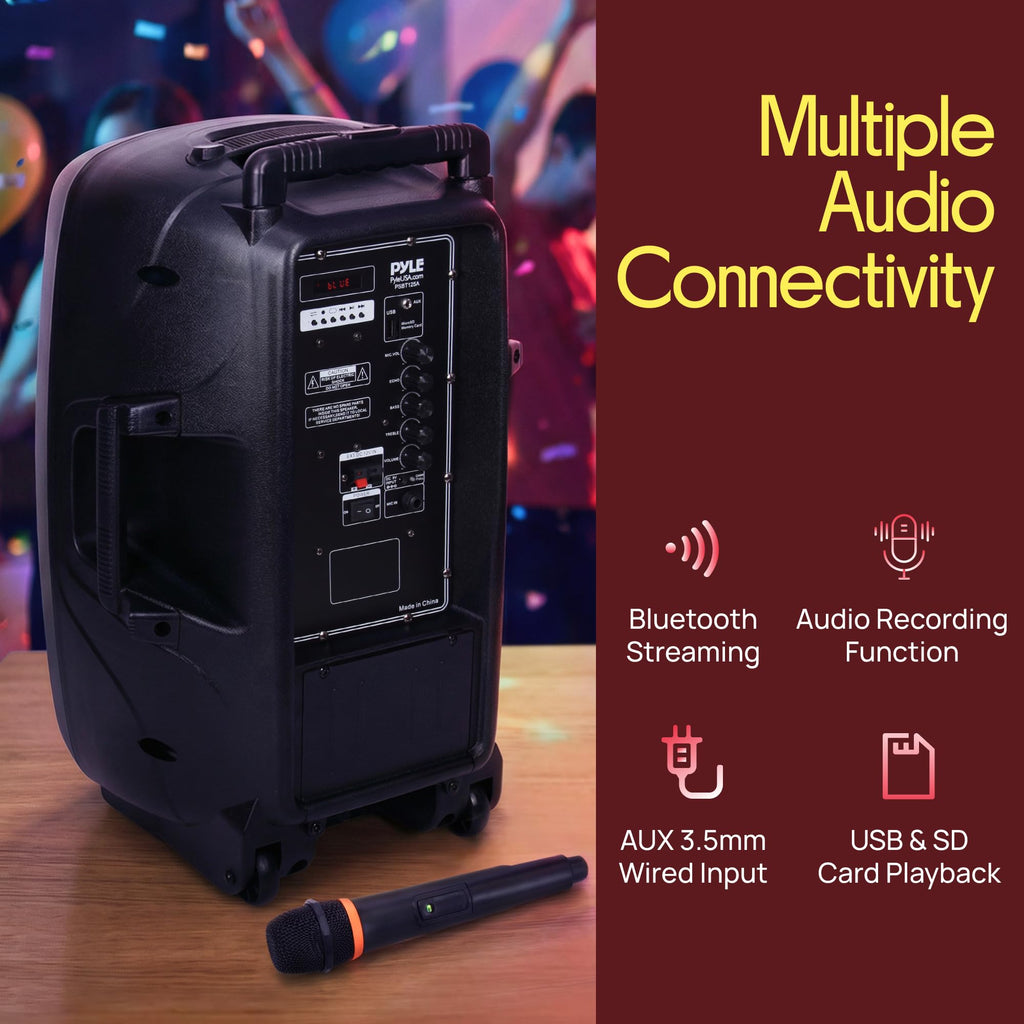 1200W Portable Bluetooth PA Speaker with Subwoofer and Wireless Microphone V946
