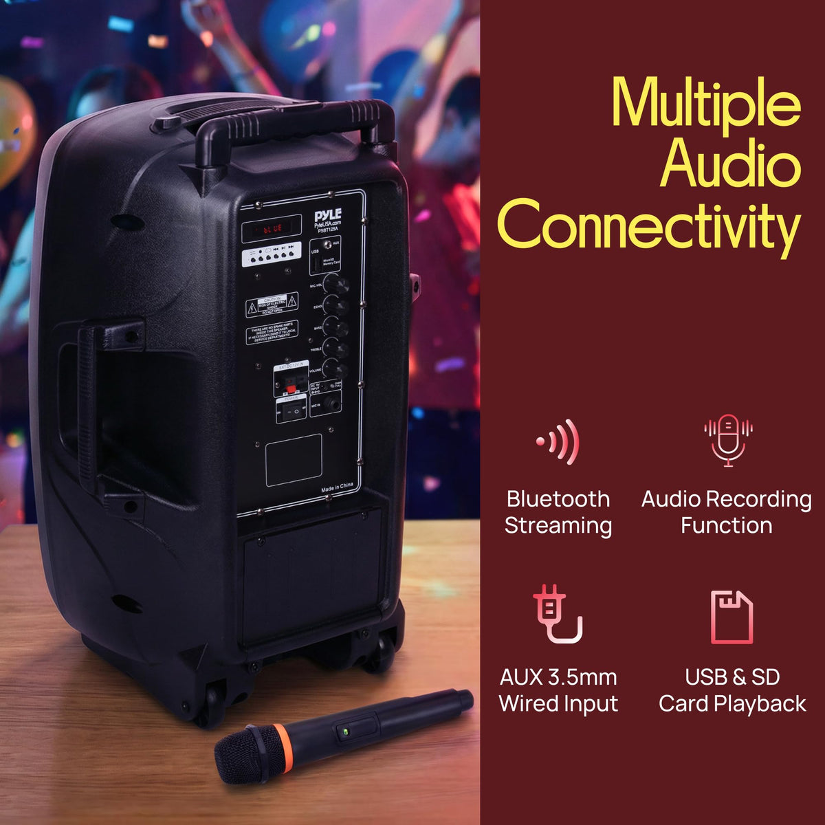 1200W Portable Bluetooth PA Speaker with Subwoofer and Wireless Microphone V946