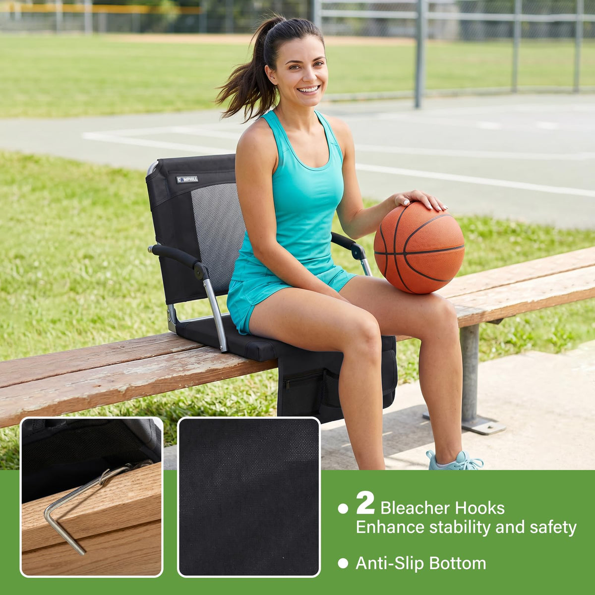 2 Pack Black Stadium Seats with Back Support & Armrests V450575