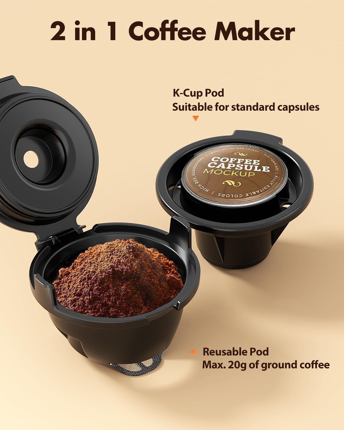Single Serve 2 in 1 Pod Coffee Maker, 6 to 14oz, Black L665