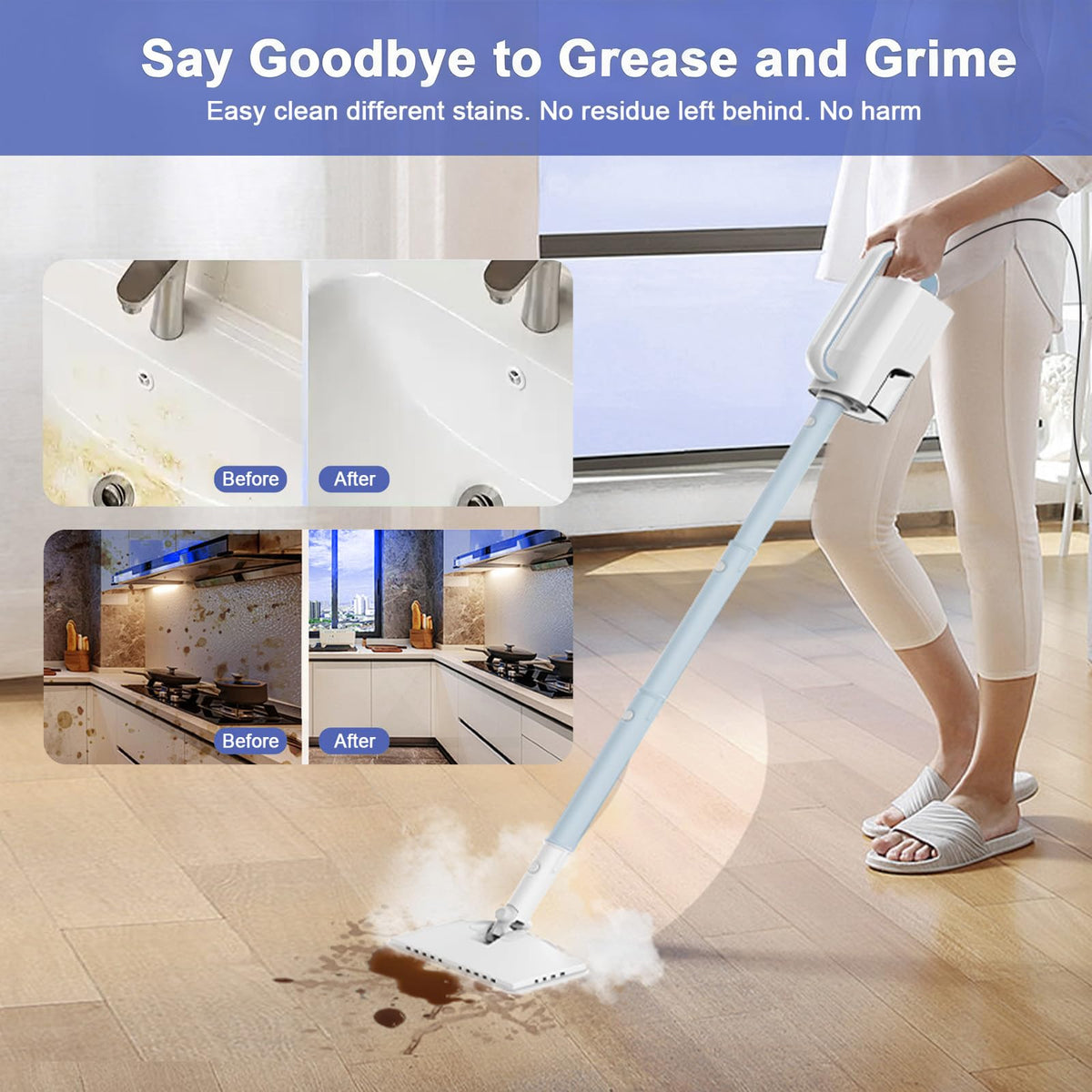 6 in1 Rotated Steam Mop Cleaner with 2 Microfiber Pads L37041