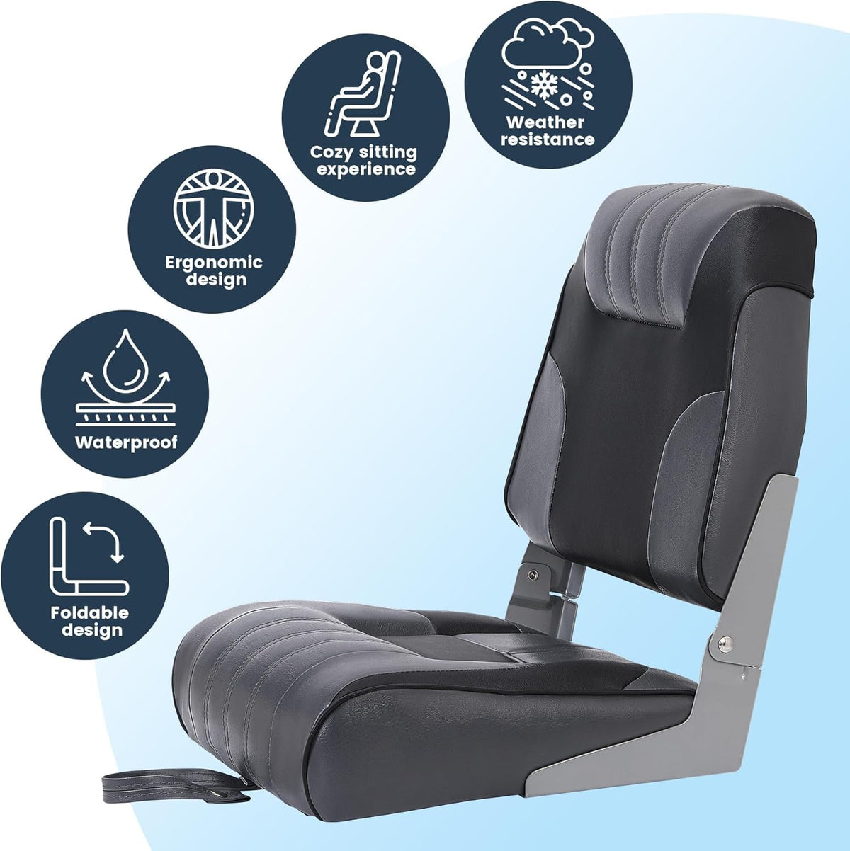 2 Pack Low Back Folding Boat Seats Black Gray H500003