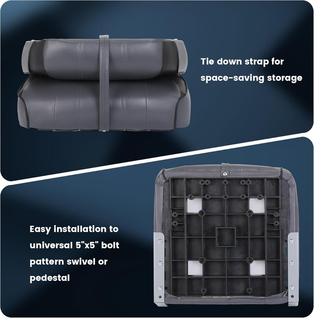 2 Pack Low Back Folding Boat Seats Black Gray H500003