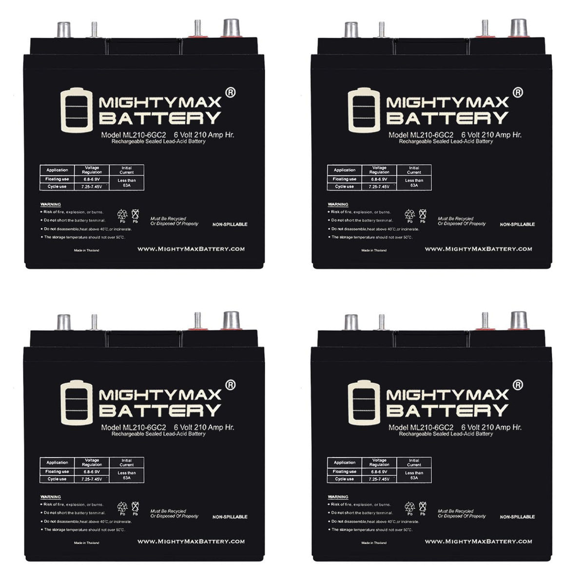 6V 210AH Dual Terminal SLA Replacement Battery 4 Pack O263