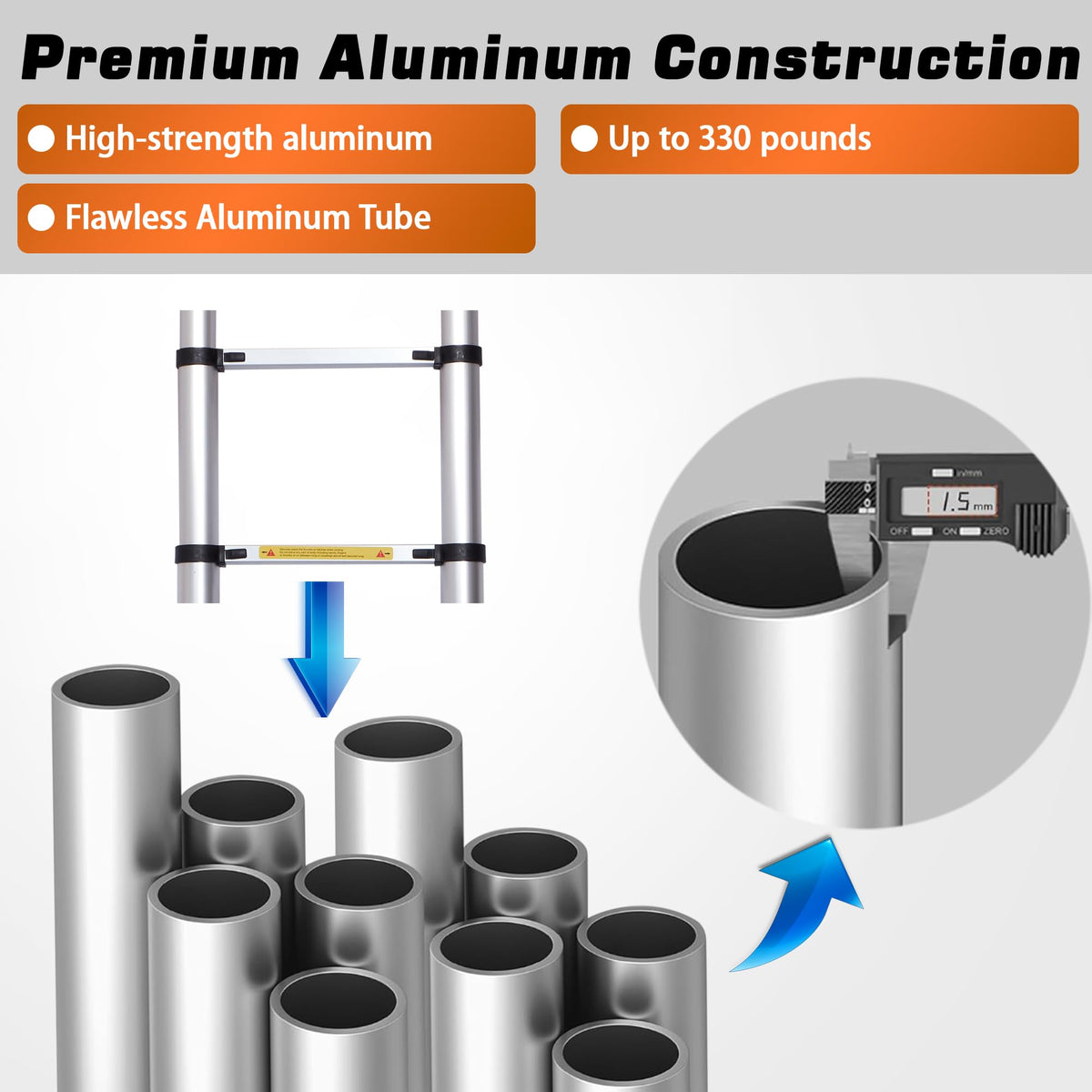 16.5FT Telescoping Ladder with Stabilizer Bar U501165