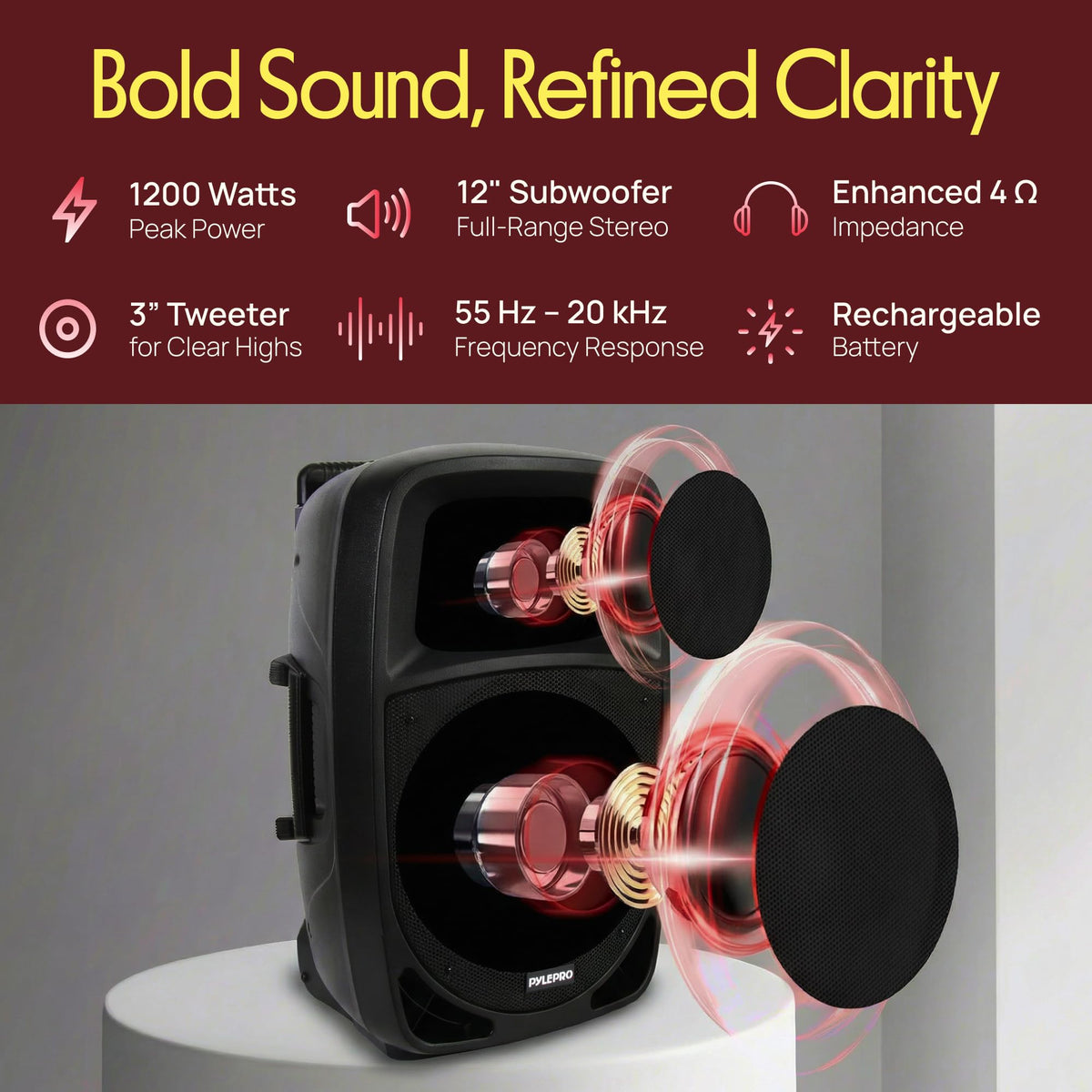 1200W Portable Bluetooth PA Speaker with Subwoofer and Wireless Microphone V946