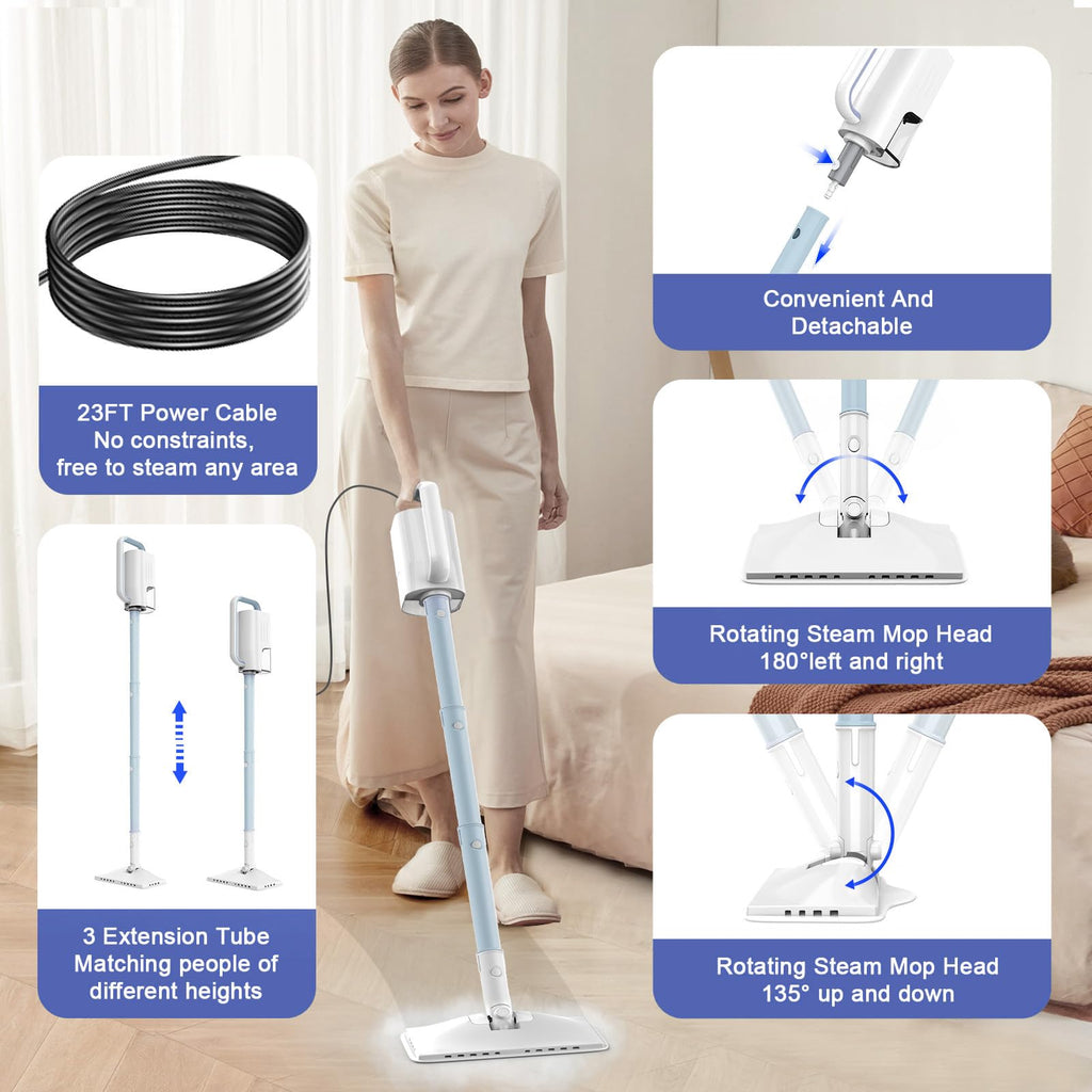 6 in1 Rotated Steam Mop Cleaner with 2 Microfiber Pads L37041