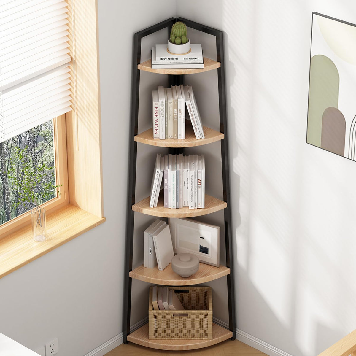 70 inch Solid Wood 5 Tier Corner Bookshelf M1698