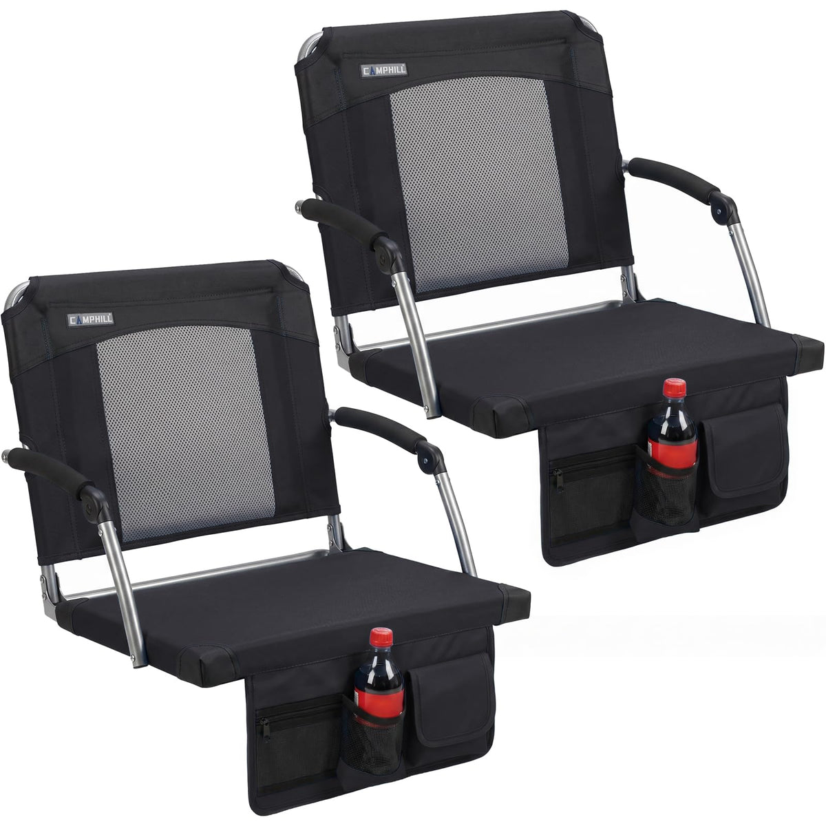 2 Pack Black Stadium Seats with Back Support & Armrests V450575