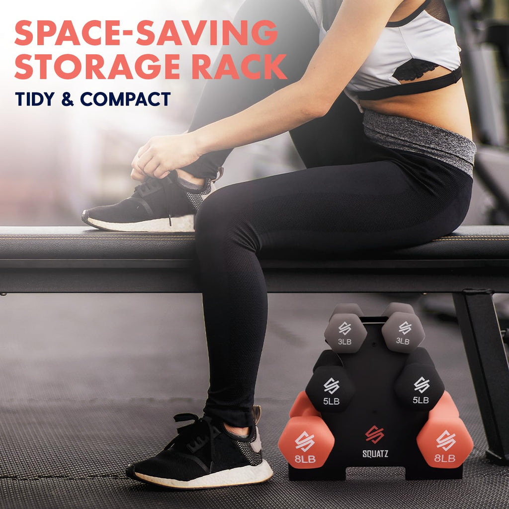 32lbs Neoprene Coated Hex Dumbbell Weights Set with Stand E6070