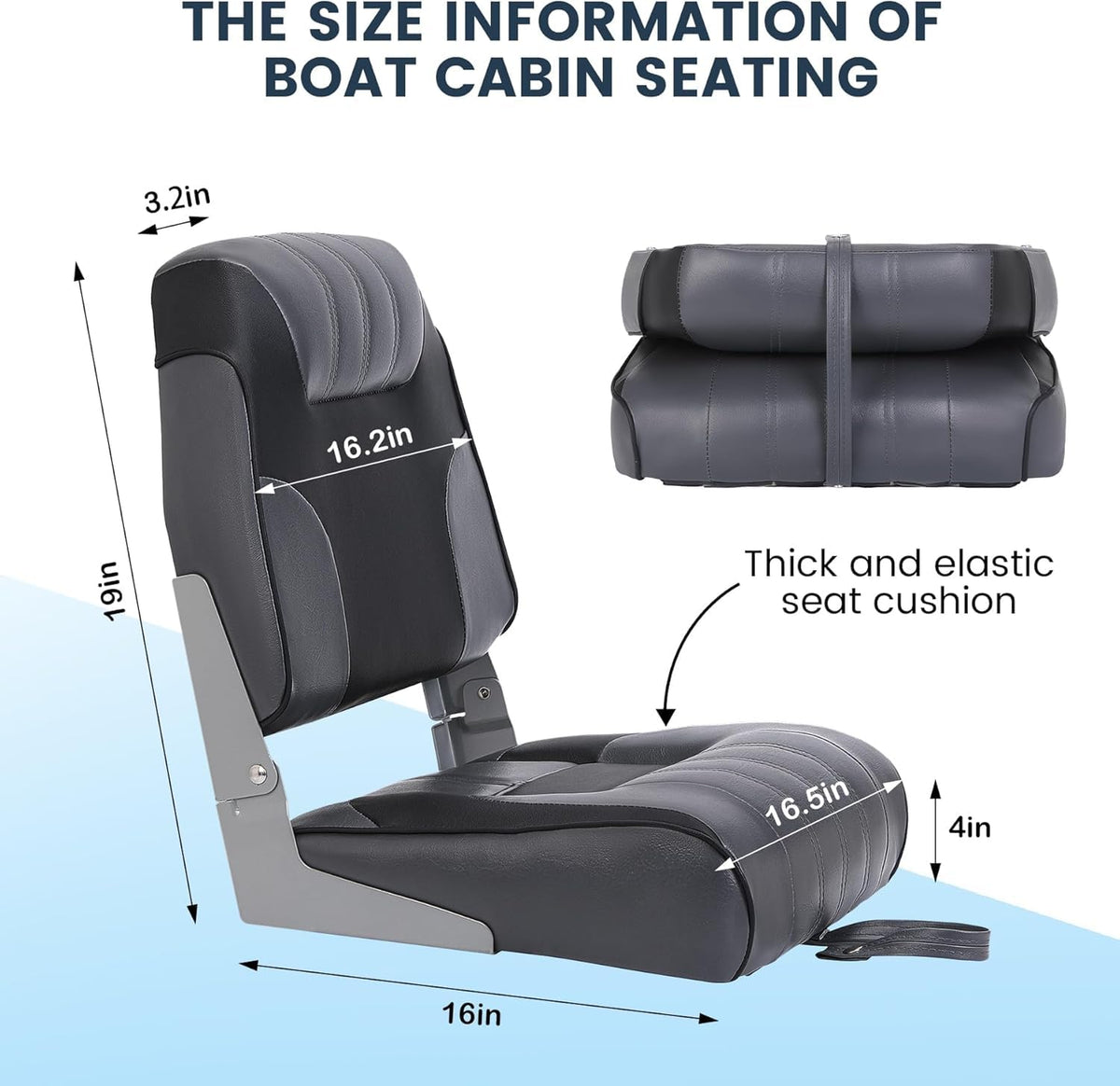 2 Pack Low Back Folding Boat Seats Black Gray H500003