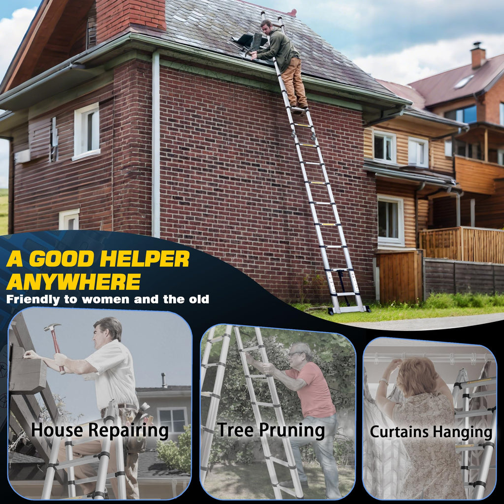 16.5FT Telescoping Ladder with Stabilizer Bar U501165
